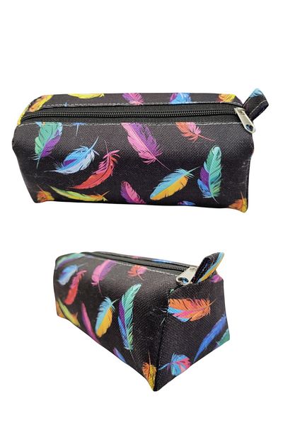 FİYPER Colorful Feather Pattern Pencil Case Makeup Bag