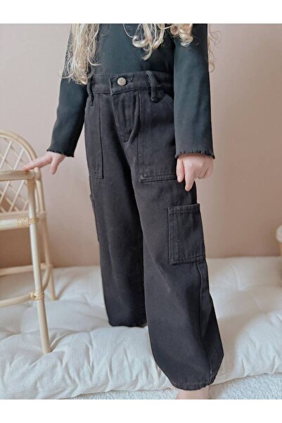 YİGİT BUTİK Kargo Cepli Kız Çocuk Jeans Pantolon