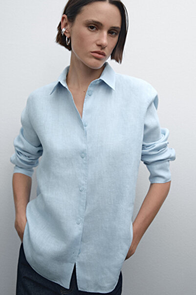 Massimo Dutti Dökümlü %100 keten gömlek