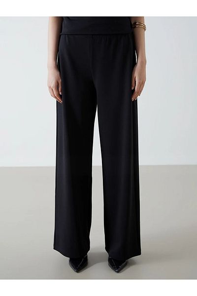 LC Waikiki Pantaloni de damă LCW Vision Black Crepe cu talie elastică