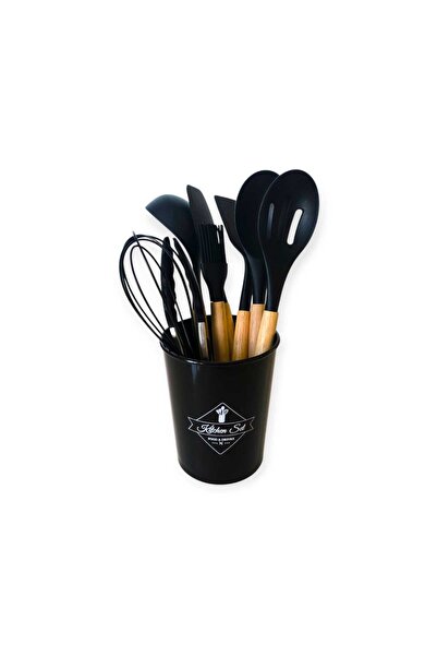 ARMESE 8 Piece Silicone Fireproof Non-Stick Heat Resistant Ladle Set with Stand Black