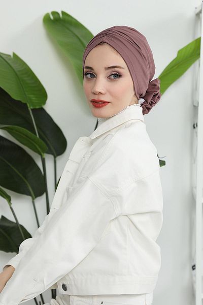 Aisha's Design غطاء رأس من القطن الممشط باللون الوردي - موديل B-21