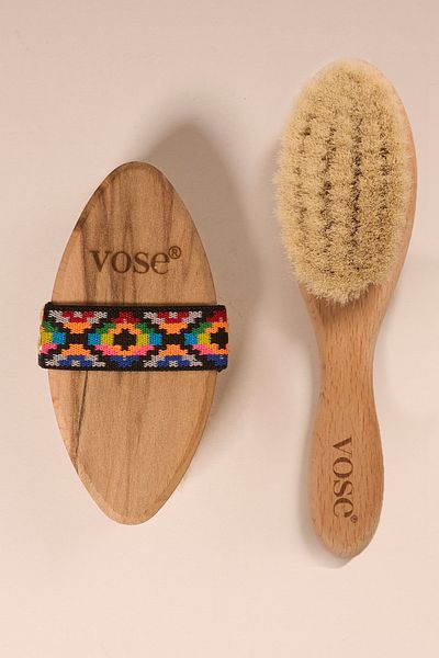 Vose Goat Hair Baby Hair Brush + Horse Hair Body Brush (Tulip)