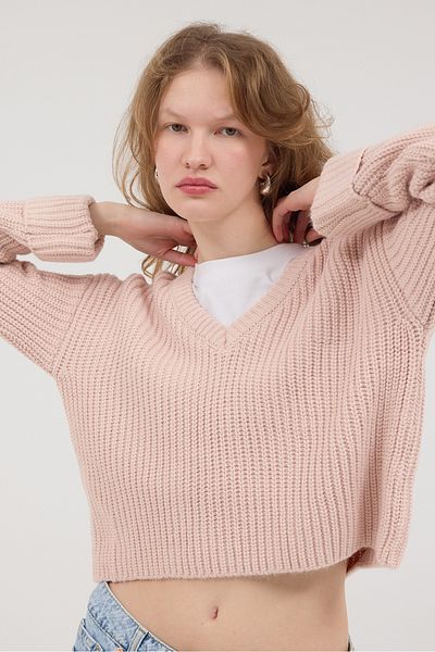 Addax V-Neck Fold Sleeve Knitwear Sweater K3389-Asn75