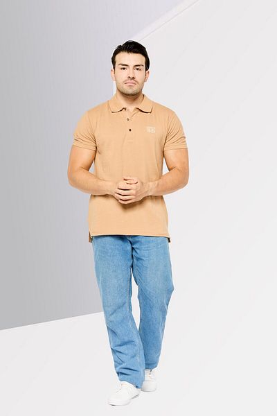 Cerruti 1881 Men Regular Fit Embroidered Logo Short Sleeves Polo, Light Brown
