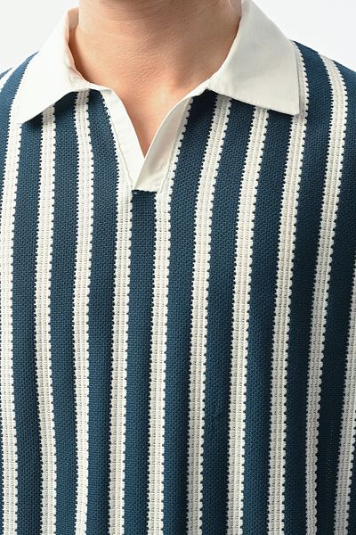 İLKCET MODA Ανδρικό μπλουζάκι Oversize με ριγέ V λαιμόκοψη