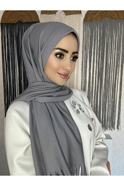 OykumBone Gri Pliseli Hazır Geçirmeli Şal