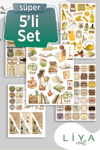 LiyaCraft Vintage Brown Kahverengi 5li Sticker Set