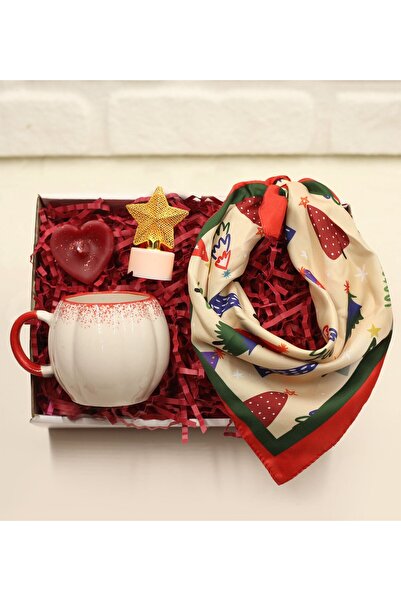 GAGGA GIFT Kupa Bardak & Renkli Fular & Led Yıldız Işık & Dekoratif  Mum Hedi...