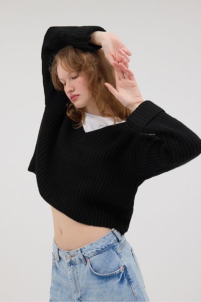 Addax V-Neck Fold Sleeve Knitwear Sweater