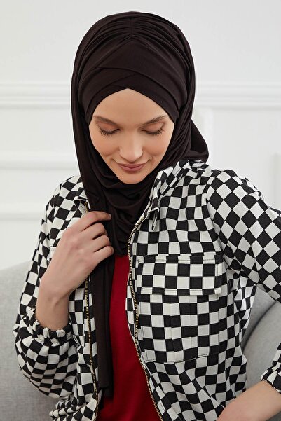 Aisha's Design Front Cross Stitching Gathered Practical Combed Cotton Shawl, Cps-45, Cps-45, Black