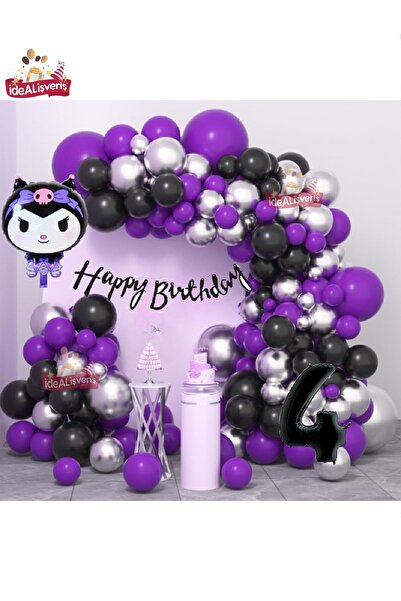 Laviyosa Yaş Folyolu Kuromi Temalı Balon Seti Kuromi Doğum Günü Parti Seti Süsü