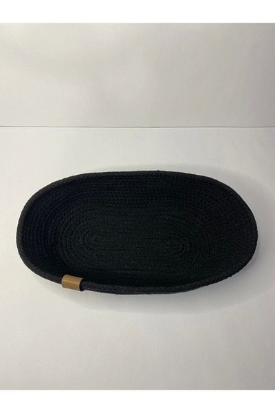 Sevdam Sepet Small Size Black Bread Basket, Decorative Basket, Cotton Basket, Wicker Basket, Rope Basket