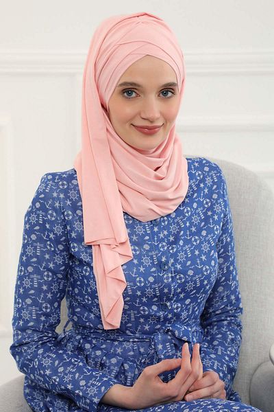 Aisha's Design شال قطني ممشط عملي - زخرفة أمامية متقاطعة ورباط، cps-45، cps-45
