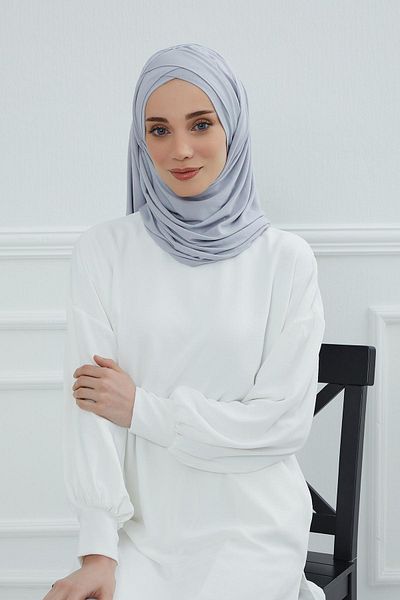 Aisha's Design شال قطني ممشط عملي - زخرفة أمامية متقاطعة ورباط، cps-45، cps-45