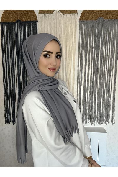 OykumBone Gray Pleated Ready-Made Shawl