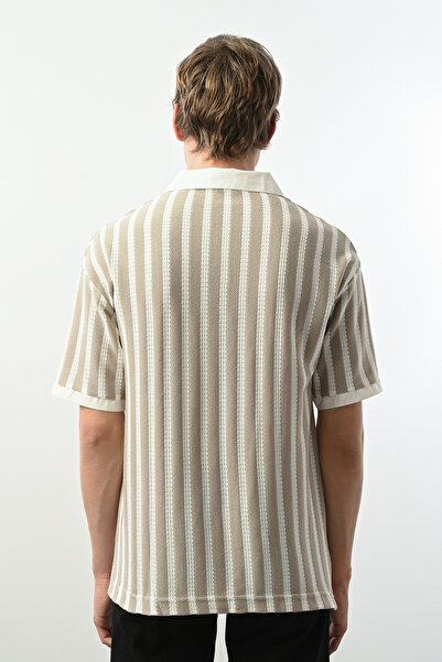 İLKCET MODA V Yaka Çizgili Erkek Oversize T-shirt