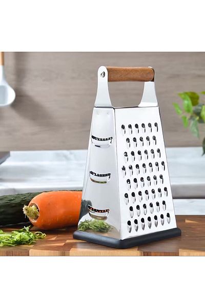 AKDAG HOME 4-Edged Medium Size Wooden Handle Stainless Steel Grater