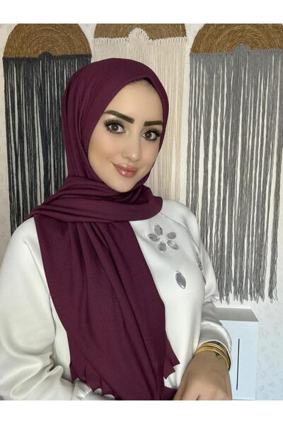 OykumBone Mürdüm Pliseli Hazır Geçirmeli Şal