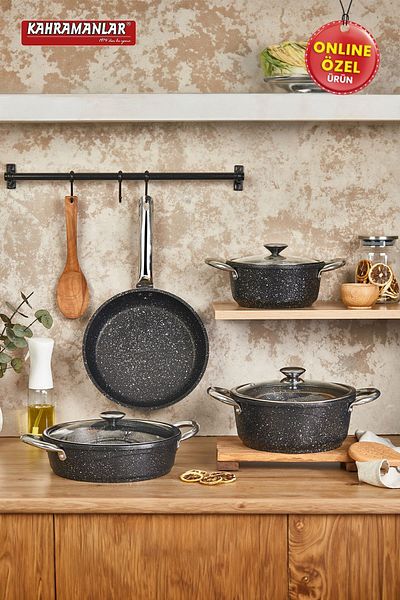 KalkandereMobilya Helegra Cast Iron 7 Piece Black Cookware Set