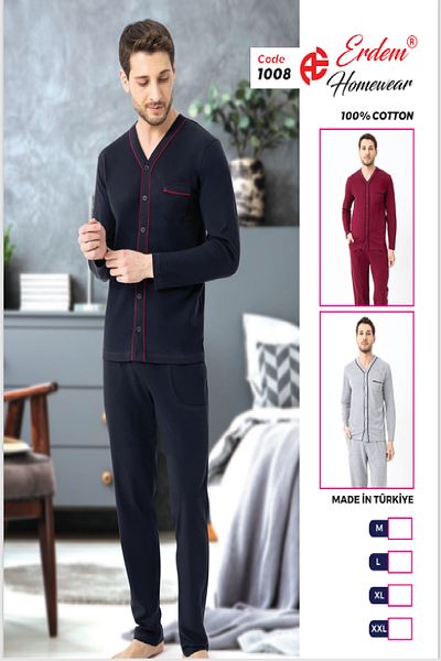 Erdem Men's Size Buttoned Pyjamas Suit Dfn1008