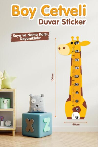 t tuğset etiket Zürafa Temalı Boy Ölçer Boy Ölçme Cetveli Çocuk Odası Duvar S...