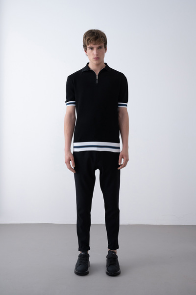 İLKCET MODA Трикотажна футболка з кольоровою смужкою та блискавкою