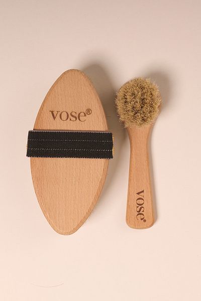 Vose Set of 2 Natural Horsehair Cellulite Black Rose Facial Brush