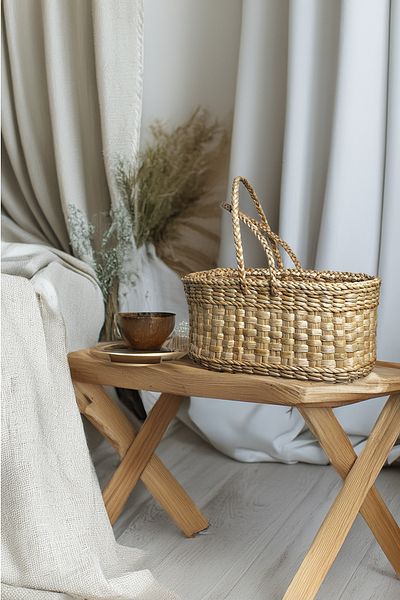HAKİCİ Special Production Natural Multi-Purpose Wicker Picnic Basket with Handle