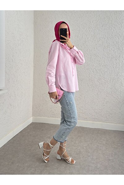 Modamorfo Pink Shirt - Collar Detail, Long Button Back