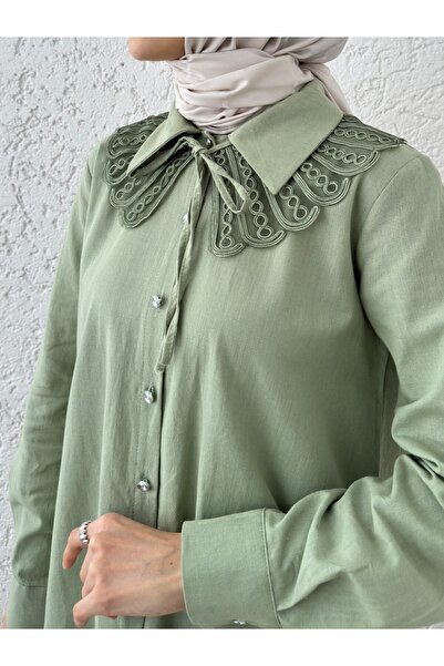 Modamorfo Çağla Y. - Long Buttoned Shirt with Collar Detail