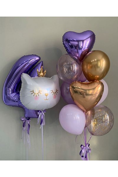 CUGY Purple 4 Year Old White Kitten Birthday Celebration Balloon Set