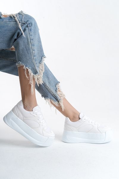 SEEM & BE Pantofi sport albi cu talpă înaltă pentru femei Tiger - pantofi sport