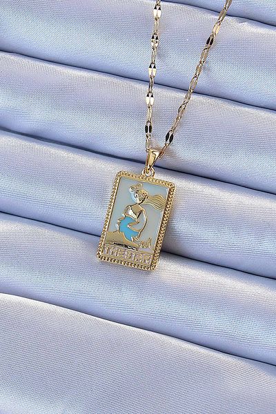 NEZADE STORE 316L Steel Chain Gold Color Blue Enamel Tarot Necklace - Lisinya