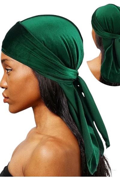 ESUSO Țesătură de catifea, Bandana Durags unisex, Bandana Durag pentru bărbați, Verde