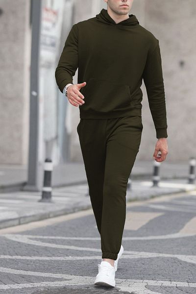 ruNadeS Men's Cotton Oversize Kangaroo Pocket Hooded Tracksuit Set - Casual