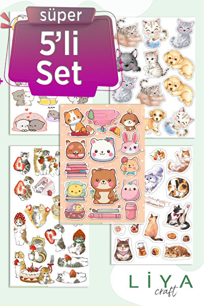 LiyaCraft 5'li Sevimli Kedi Sticker Set