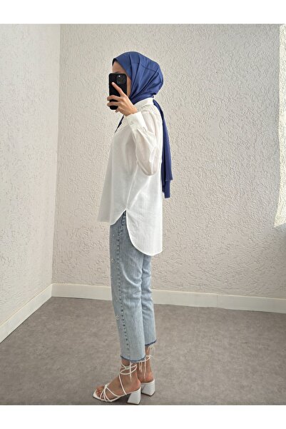 Modamorfo Біла довга сорочка - комір з деталями та ґудзиками