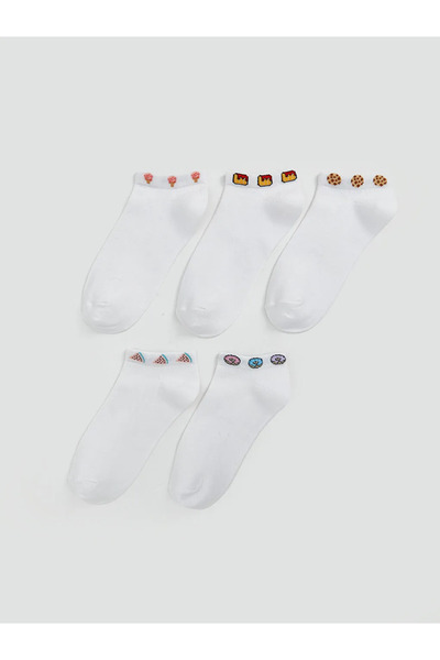 LC Waikiki LCW DREAM Бели дамски чорапи с принт, 5 чифта