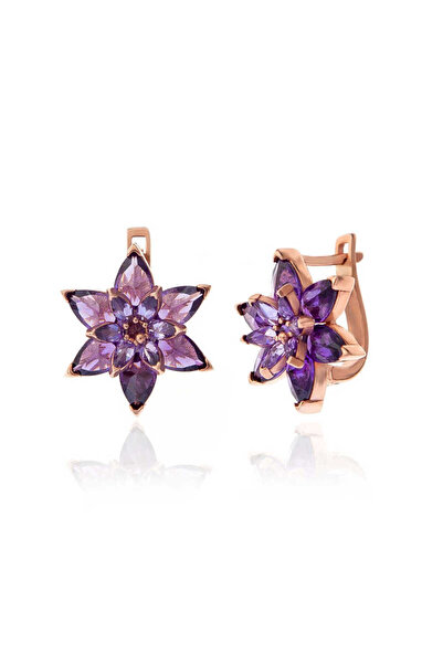 Gumush Gümüş Rose Mor Lotus Çiçeği Kadın Küpe