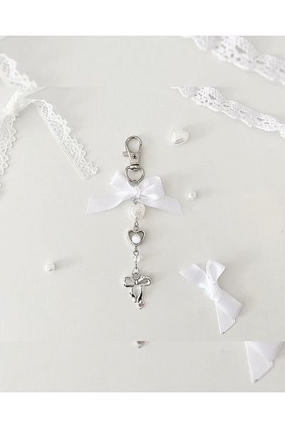 bohemian takı tasarim Cute Ribbon Bag Charm with White Ribbon