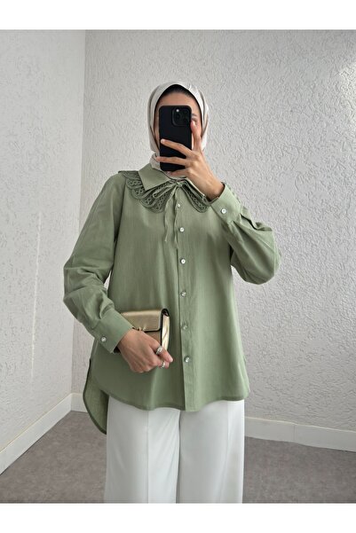 Modamorfo Çağla Y. - Long Buttoned Shirt with Collar Detail