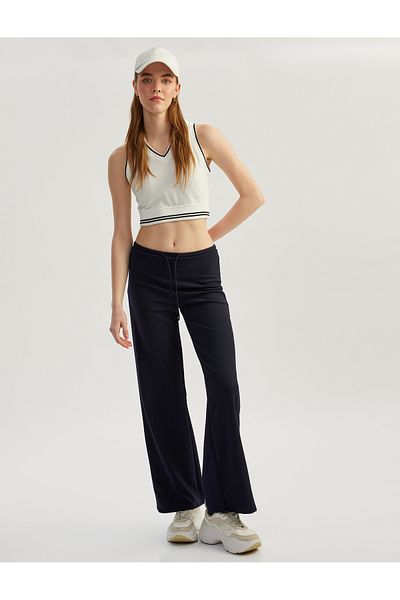 Koton Relaxed Fitting Straight Leg Trousers with Lace-Up Waist