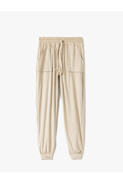 Koton Jogger Velvet Pajama Bottoms with Pockets and Tie Waist