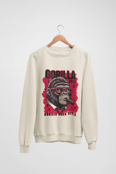 Butik Mânecă lungă unisex GORILLA Transfer cu imprimeu guler rotund piese Swea tricou
