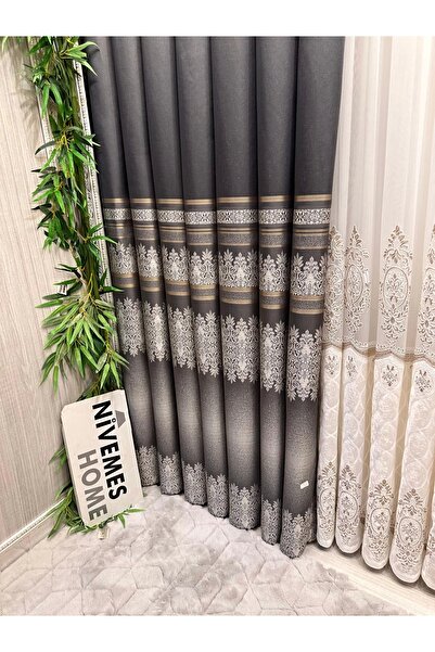 NİVEMESHOME Nivemeshome Ft 632255   - Antakya Antracit V-2545, 1/3 Perdele de fundal plisată APM