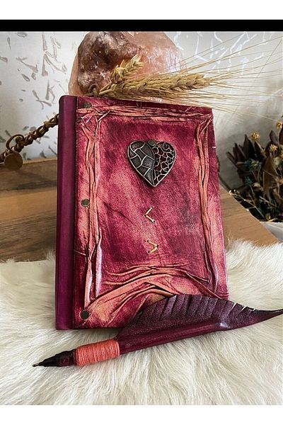 Legend Deri Genuine Leather Heart Themed Şamua Kraft Paper - Daily Notebook and Gift Memory