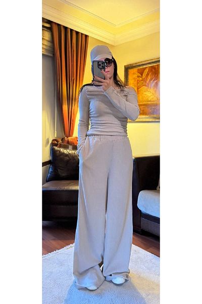 Sachistanbul Women's Elastic Waist Palazzo Pants Off Shoulder Blouse Suit