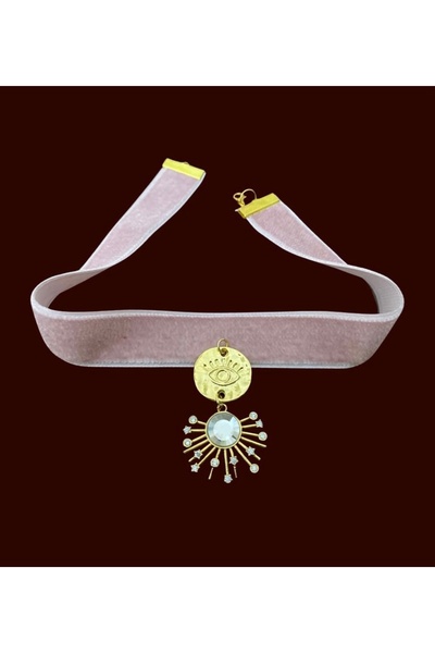Jovela Göz yildiz pembe kadife tasma choker kolye