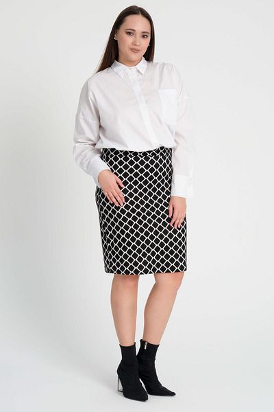 Mooi XXL Women's Black and White Diamond Pattern Stretchy Suede Pencil Skirt